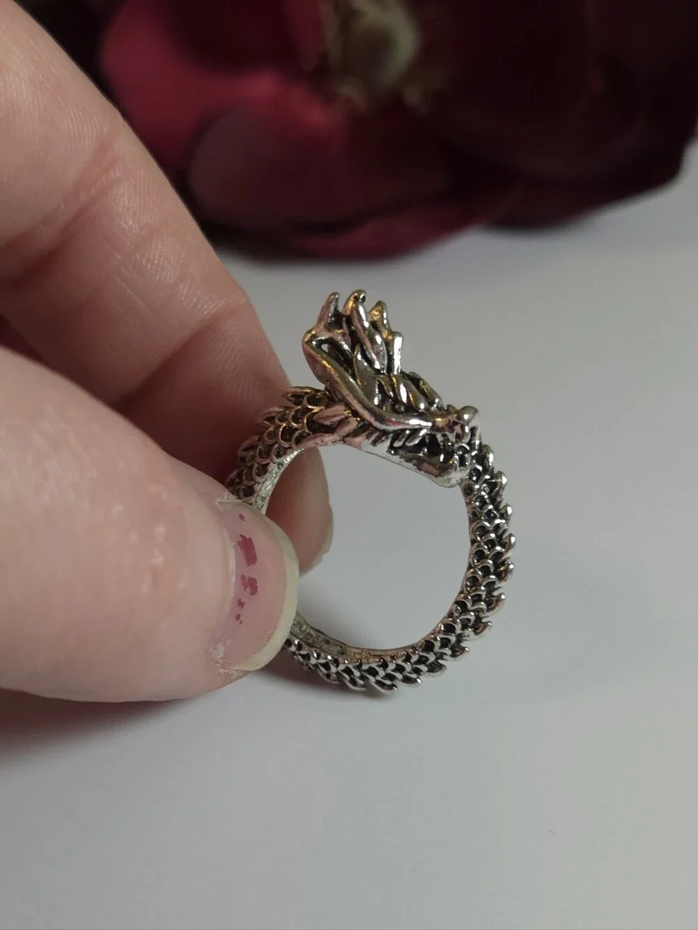 Silver Plated Dragon Tail Wrap Around Ring Size 8 Statement Ring Unisex